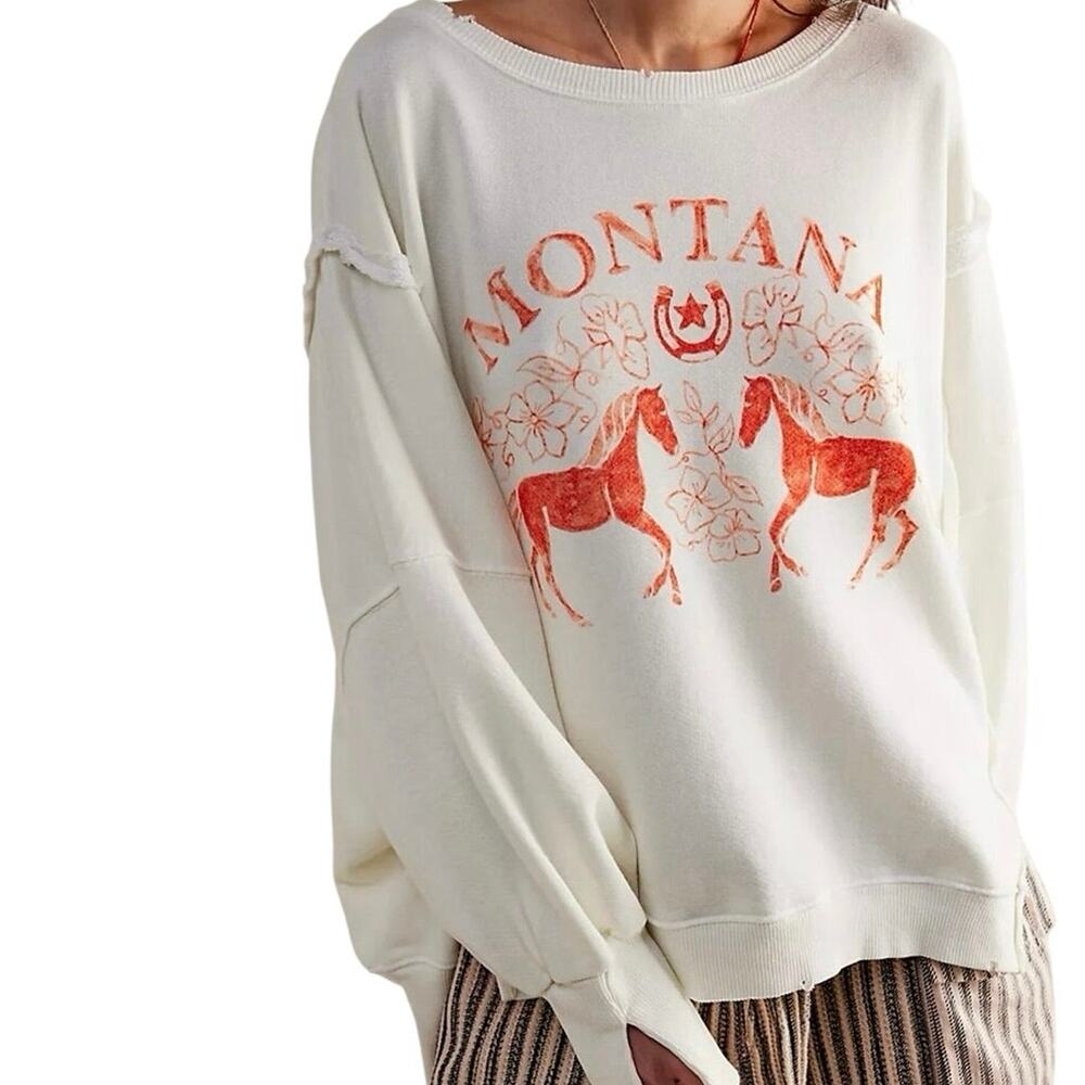 WE THE FREE Graphic Montana Horses Camden Pullover Size Large New with Tag - Picture 6 of 14